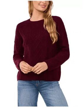 Vince Camuto Burgundy Cable-Knit Crewneck Sweater Size S